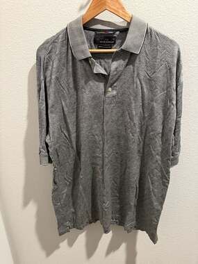 Greg Norman Mercerized 2-Ply Cotton Geometric Print Polo Shirt Size XL
